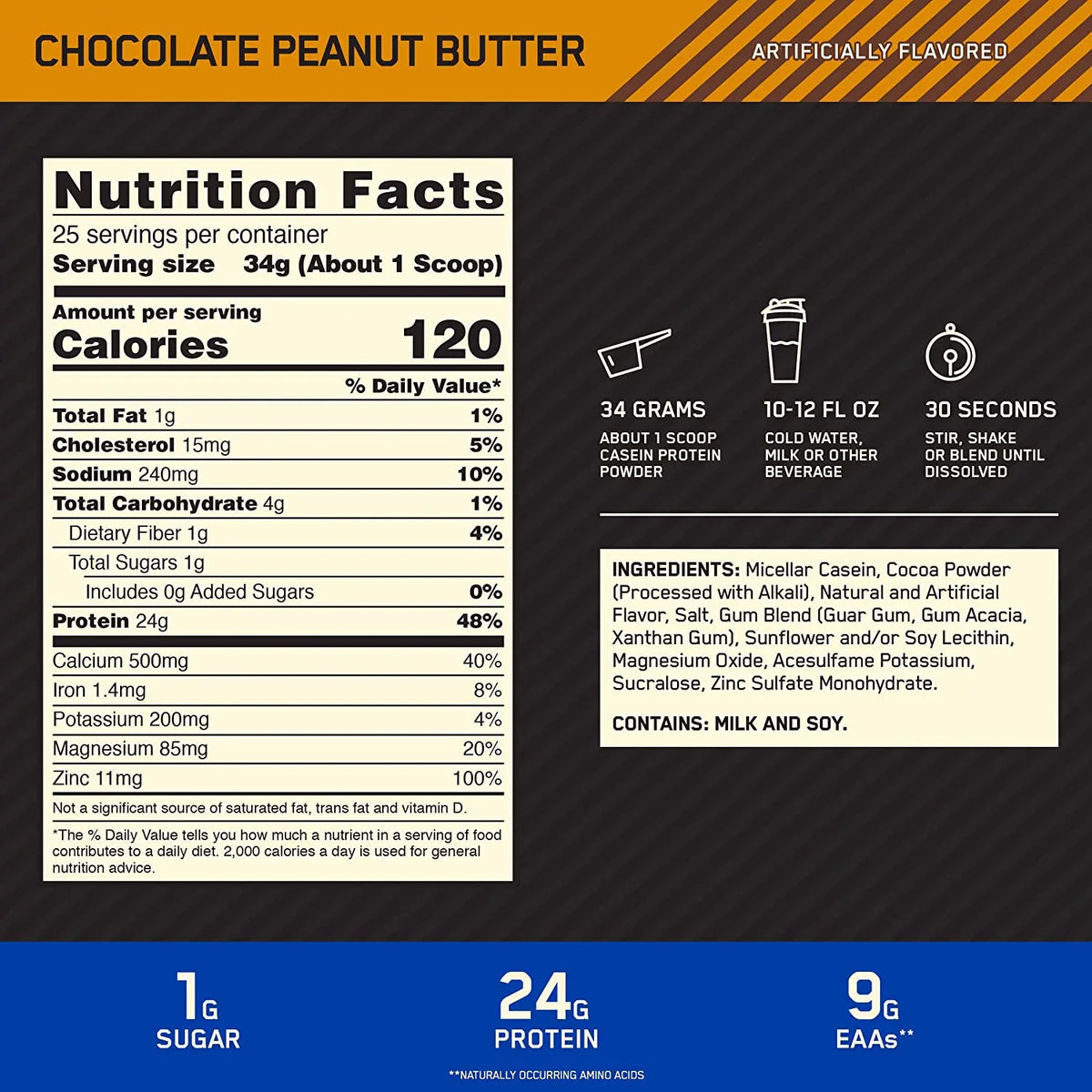 Peanut Standard 1.87 Nutrition, Gold lb Butter, Casein, 24g Chocolate Protein Optimum 100% Powder,