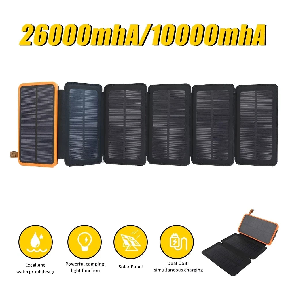 Battery Bank, 26000mAh, Outdoor for Charger Fast Tablets Phones, Pack Portable Charge Power Solar USB