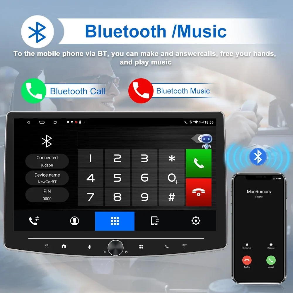 Mirror Screen 1 Touch 10 Apple Auto Receiver including Multimedia Player AHD Bluetooth Stereo Carplay Camera with Single Android FM Car USB HD Reversing USB Audio Inch Link Radio Din