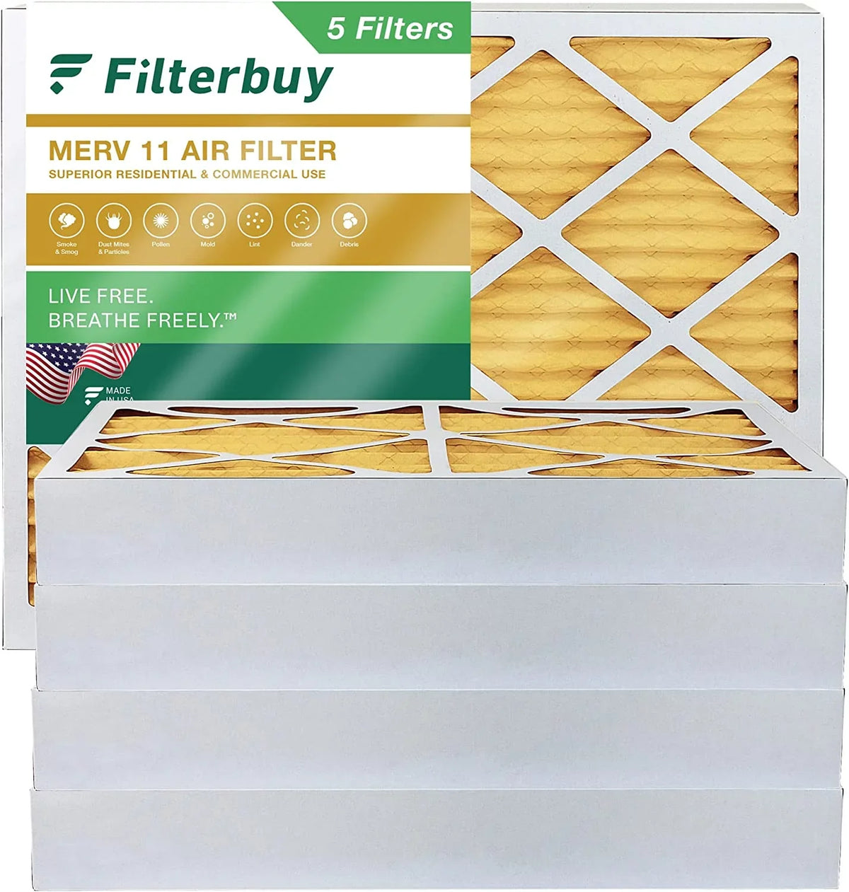 Air Filters MERV 11 Furnace HVAC (5-Pack) Pleated 10x16x4 Filterbuy AC