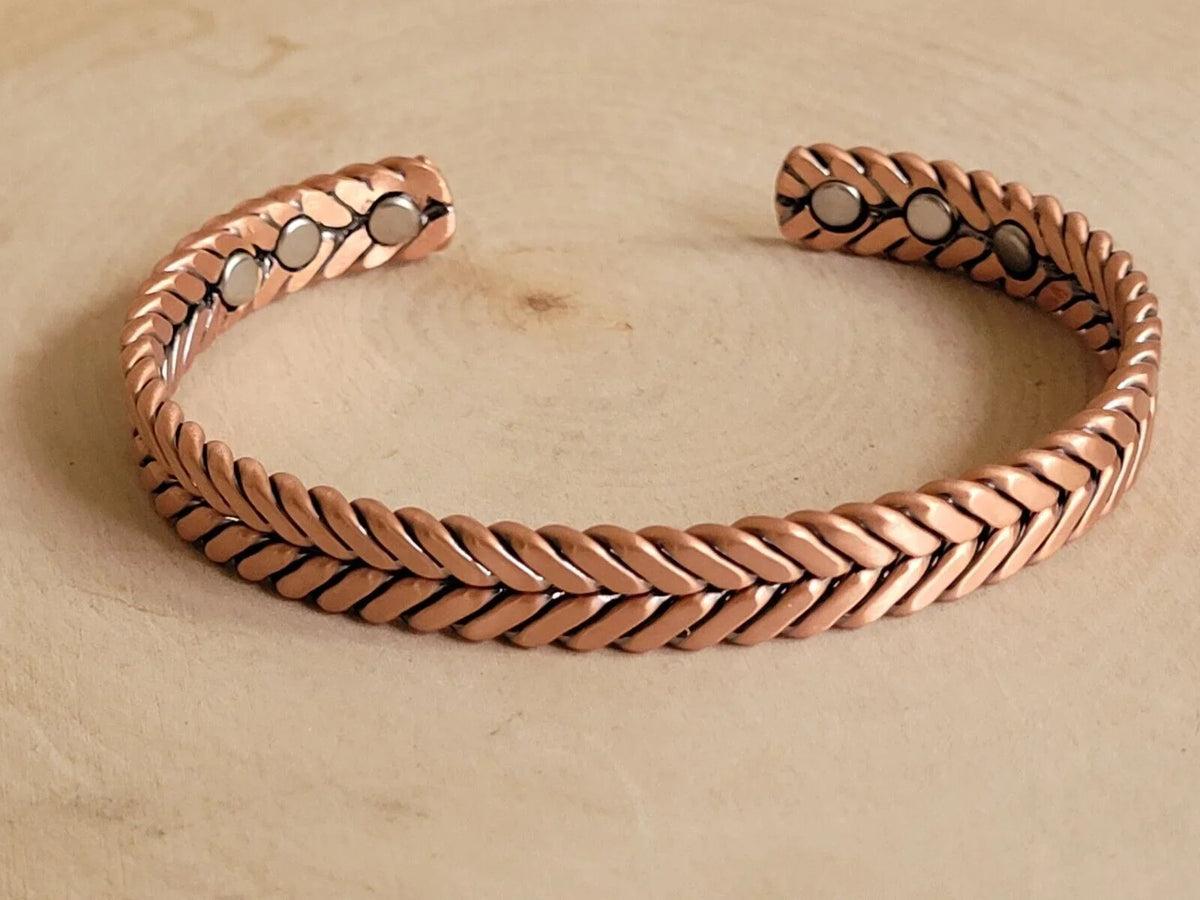 Solid Magnetic Therapy Pure Cuff Matte Arthritis Herringbone Copper Bracelet