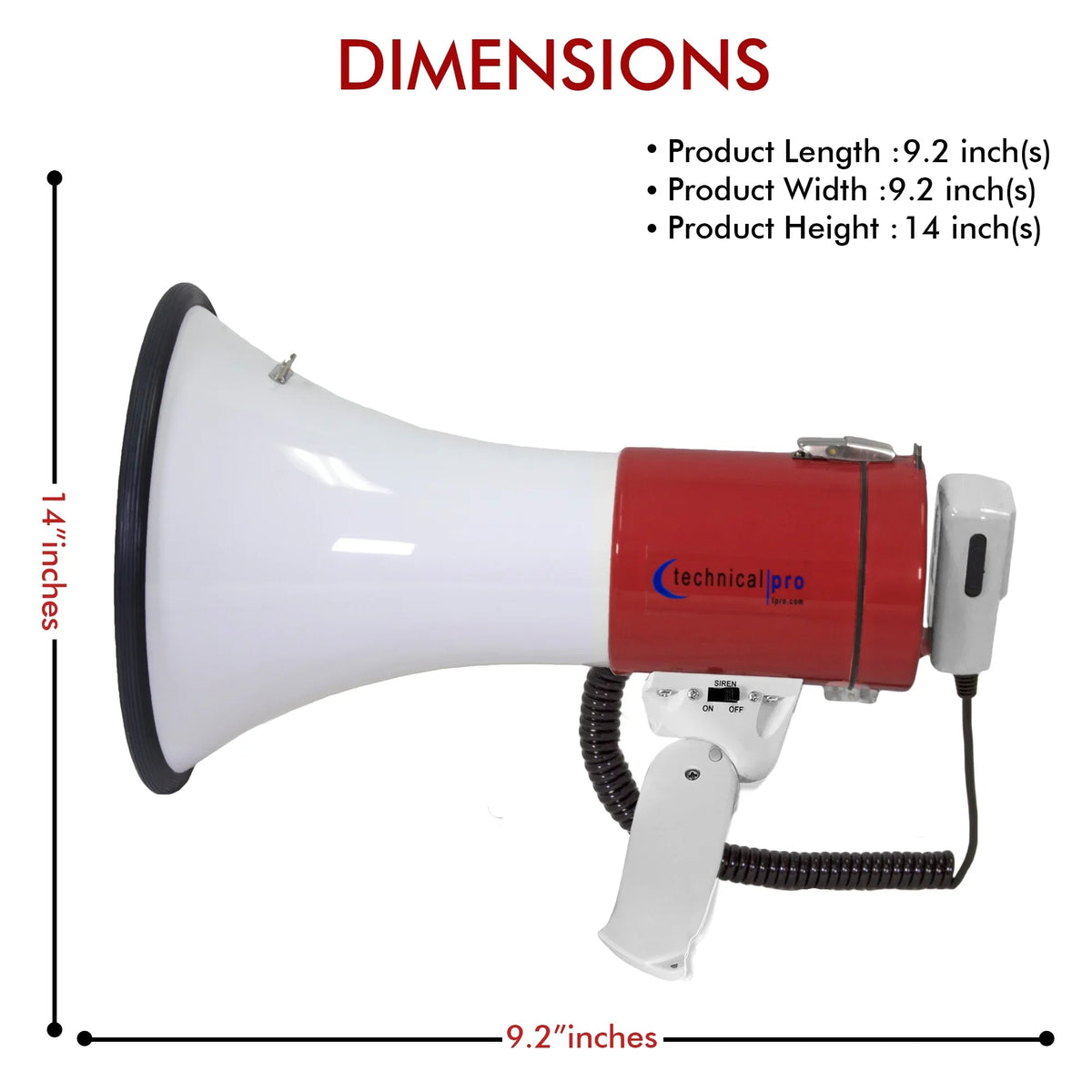 Technical Bullhorn Trainers 800M-1000M With Siren Portable Control Pro Watts Megaphone Range Strap 40 for Volume