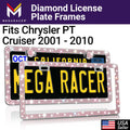 Chrysler - Cruiser License 10 Plate Diamond Sparkly - PT Cruiser Plate Racer Pink Mega Frame Rhinestones, 2 Mounting Screws, 2001 Bling Chrysler PT Holes with Frames 01 License 2010 Car