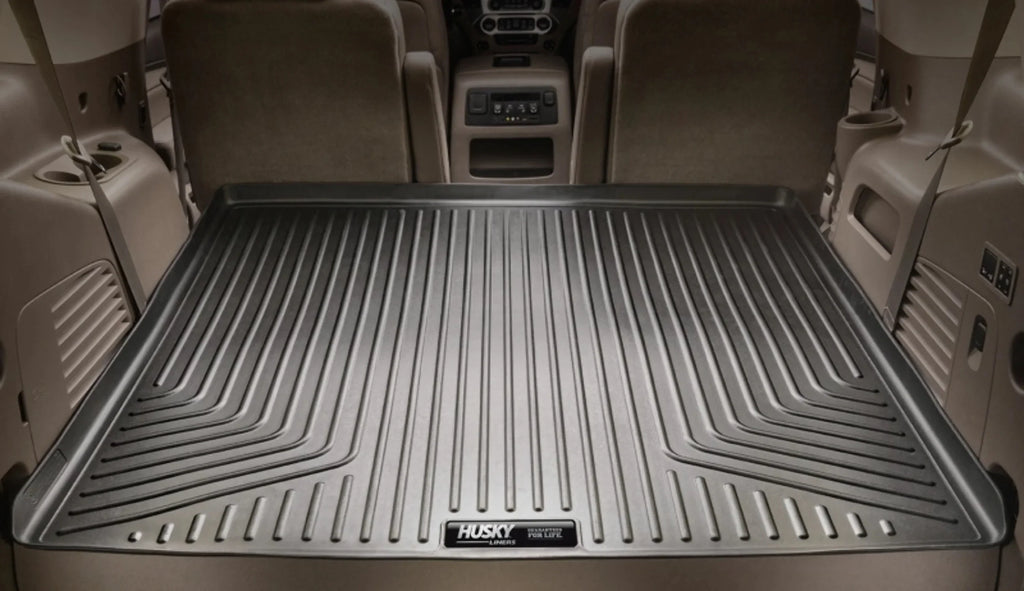 behind Ford RealTruck Husky Explorer; 11-19 Behind Black Compatible Liner with Cargo under upright 3rd Series Seat and Weatherbeater by Seat 3rd