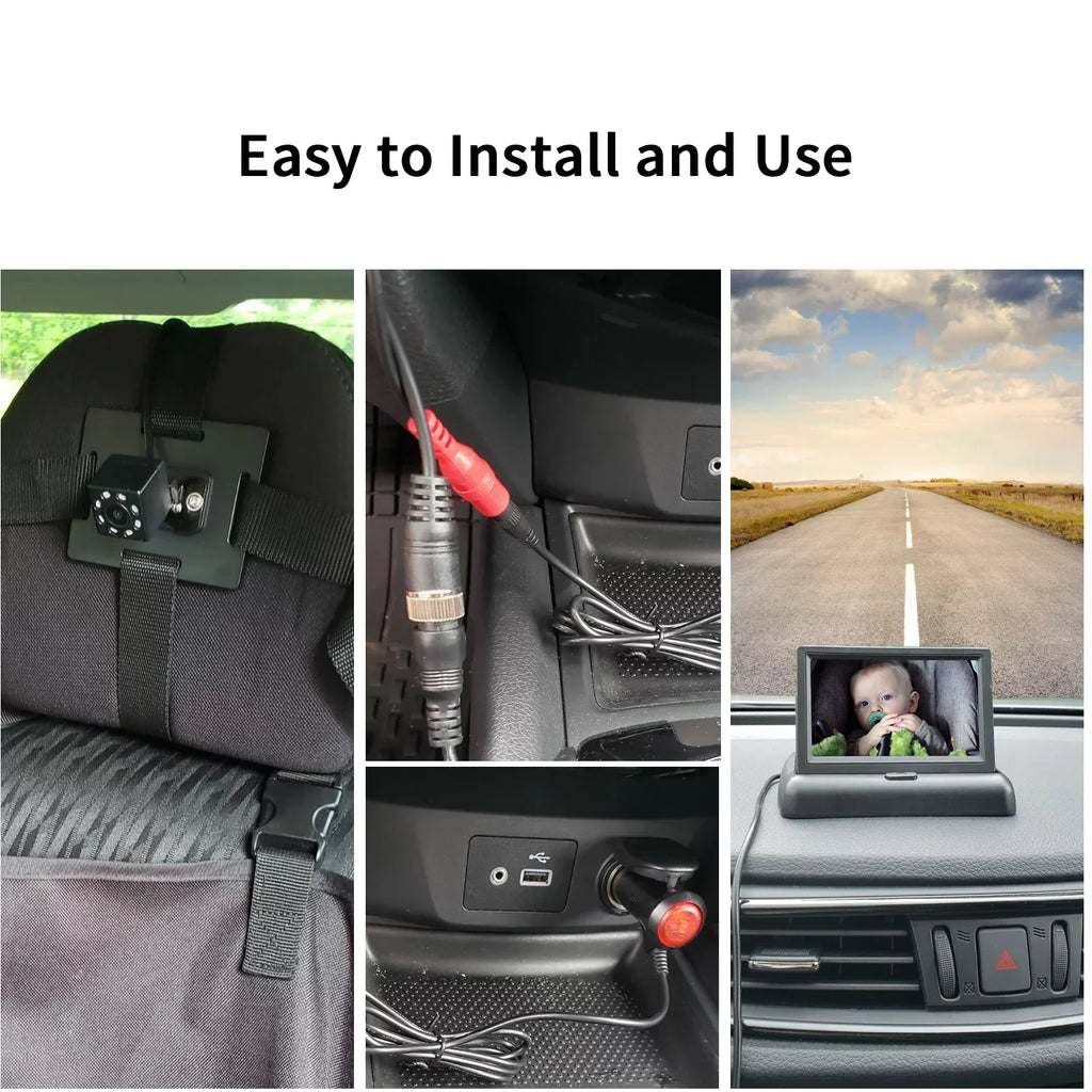 4.3'' to Facing 's Night Easily with Rear Monitor Infant Play Seat in Observe Move View Wide Car Docooler and Clear Crystal The Plug Every Car Vision View with Infrared