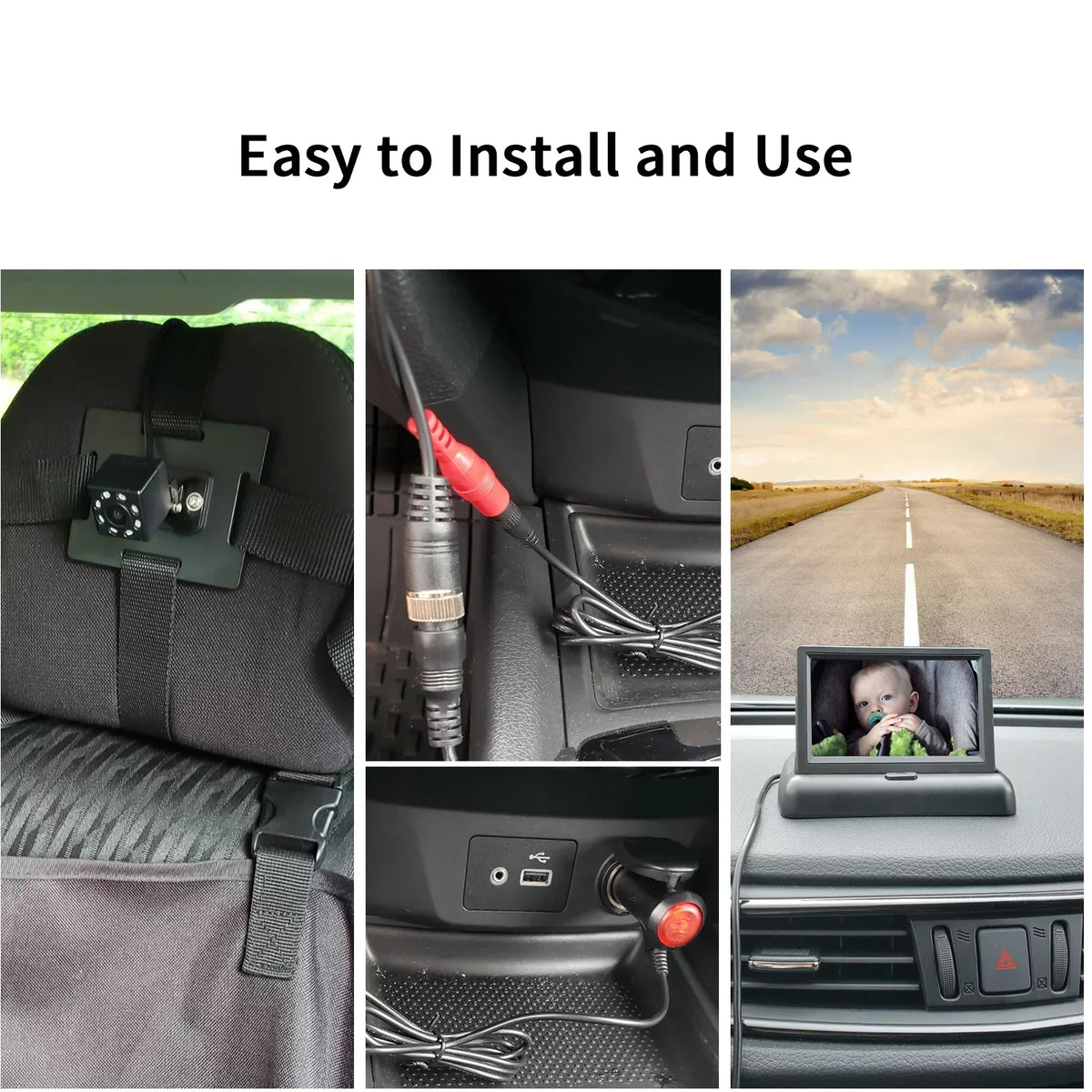 4.3'' to Facing 's Night Easily with Rear Monitor Infant Play Seat in Observe Move View Wide Car Docooler and Clear Crystal The Plug Every Car Vision View with Infrared