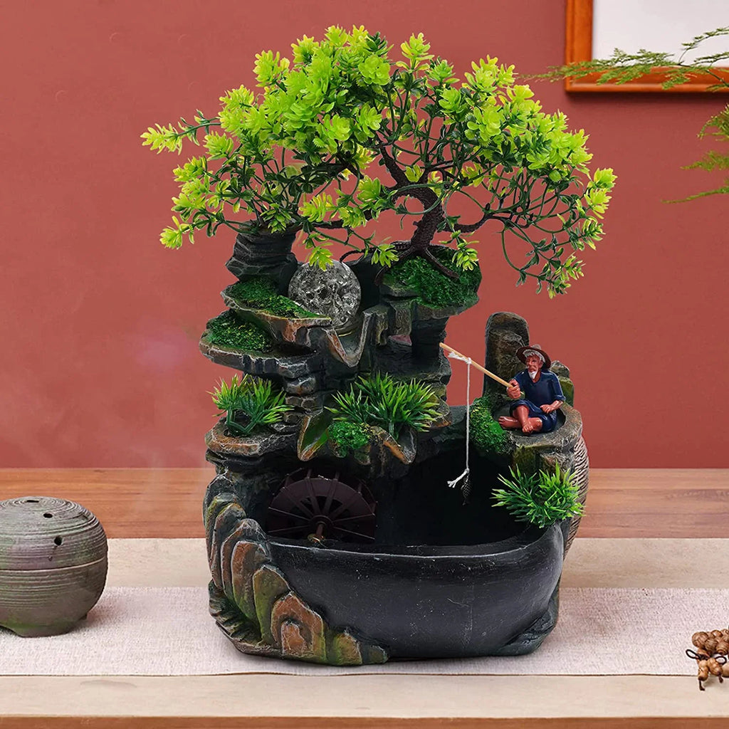 Fengshui Fountain Ornament Waterfall Miumaeov Rockery Decor Zen Desktop