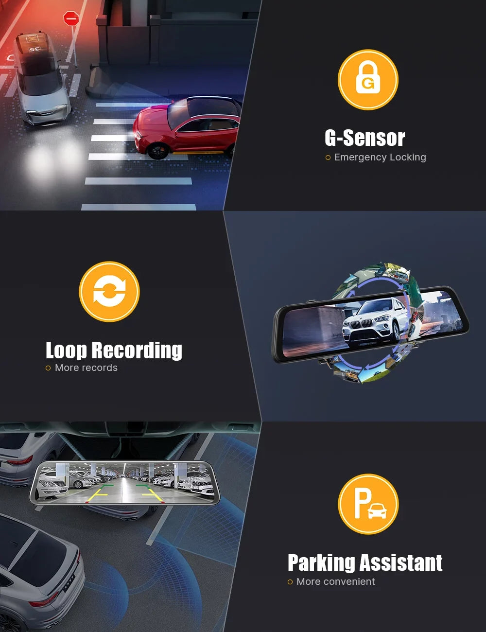 Cam Touch Camera, Dual 12 Rear Cam Rear Vision, Mirror Waterproof Night Dash with Dash 2.5K Parking Camera Recording Inch Screen View GPS Front and Backup Mirror Assistance, Loop