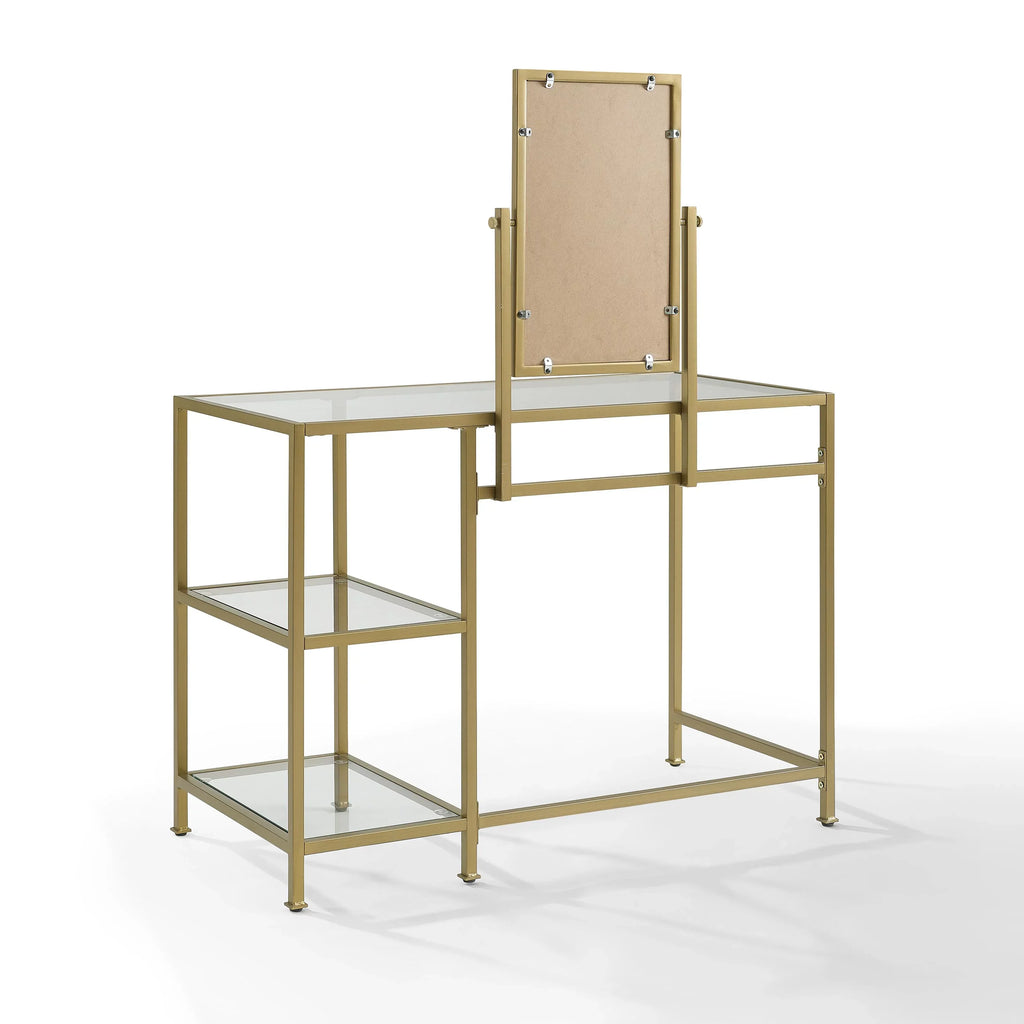 Furniture in Aimee Glass Tempered Crosley 2-Piece Vanity Desk/Mirror Soft Gold