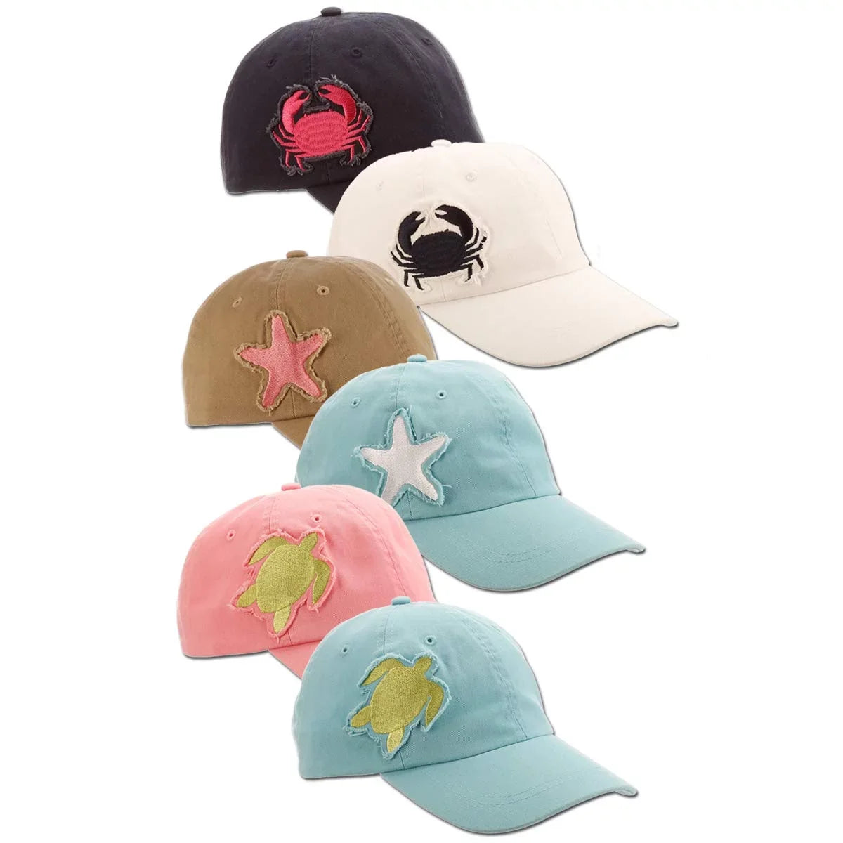 Brim Sea Cap Patch Lightweight Jack Women's 3" - Packable, Creatures Bill, Starfish) Cotton Frayed Twill, Panama (Khaki Baseball