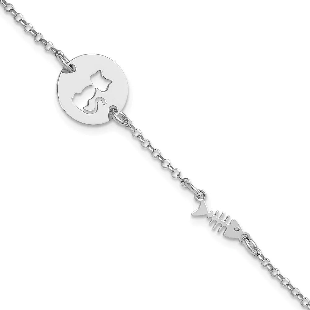 Bracelet Fish Plated and 925 7inch Sterling for Rhodium Fine Kitty Auriga Silver Jewelry Women