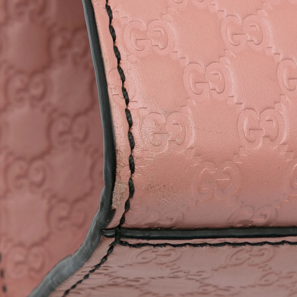 Authenticated Leather Calf Gucci Bag Shoulder Emily Pre-Owned (Good) Pink Medium Microguccissima Unisex