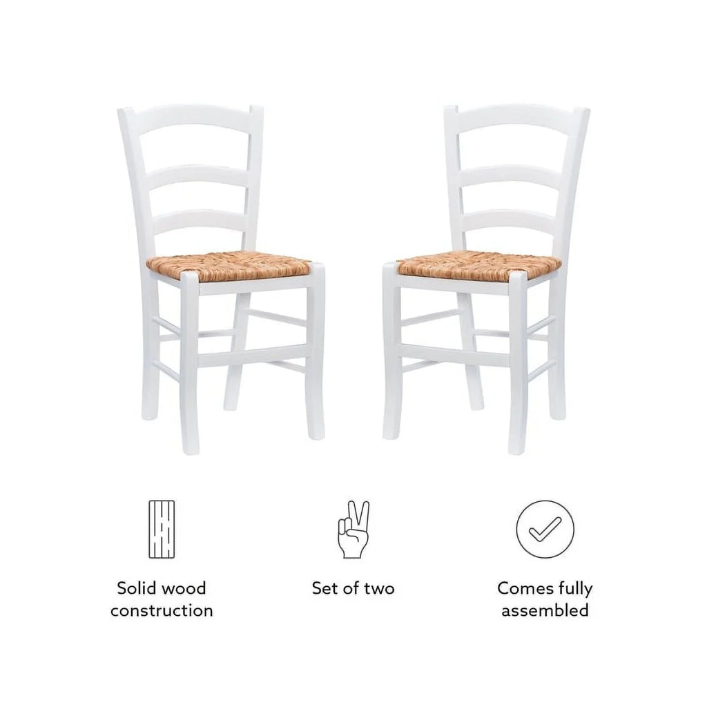Linon White Karsyn Set Side Rush in Chairs Back of Seat Finish Two Ladder Wood