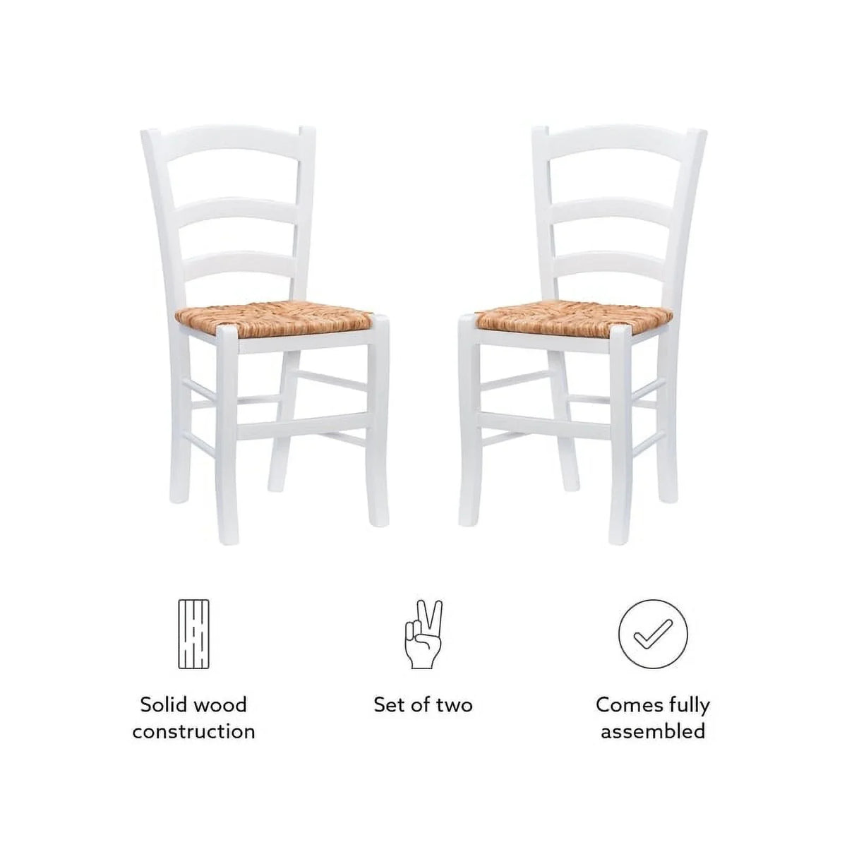 Linon White Karsyn Set Side Rush in Chairs Back of Seat Finish Two Ladder Wood