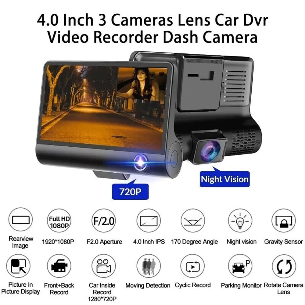 170° and Rear NIFFPD with Car Recorder Lens Camera Camera FHD Dual 4" Front DVR 1080P G-Sensor Dashboard,