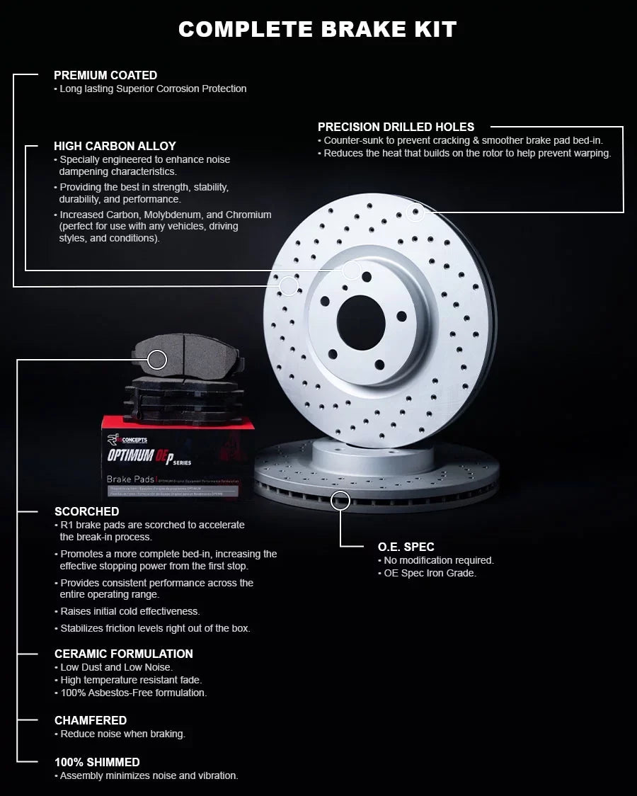 2007-2015 and Brake Brake INFINITI |Front G37, OEp Brake Rotors Pads Kit Rotors|fits and Front G35, Concepts Pads| Brakes and Pads| Q60 Optimum Rotors R1