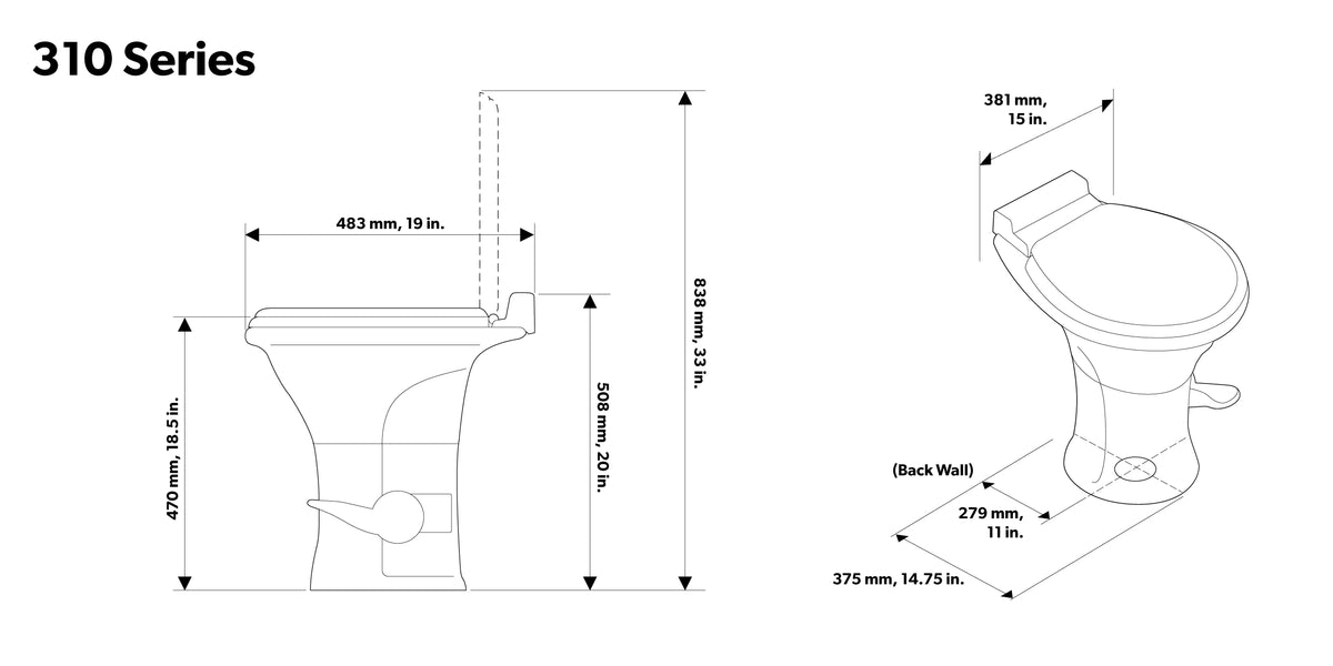 Pressure-Enhanced - Slow Dometic Shape, Cover PowerFlush Seat Flush Lightweight Perfect Toilet Oblong 310 and Modern Standard Close - for Efficient with RVs and