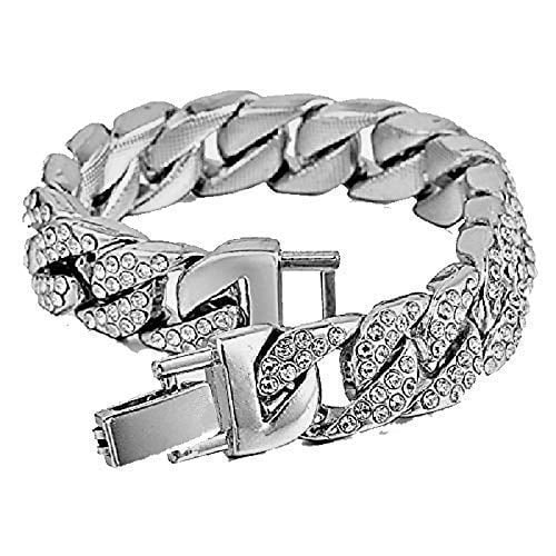 Fully Numerals Big Cuban Cuban - Out w/Blinged RN Blue Raymond Colorful (Silver Shiny ST10327 #) with Wristwatch Charles R Mens Iced Silver Rocks Bracelet Out Dial Roman Silver Royal