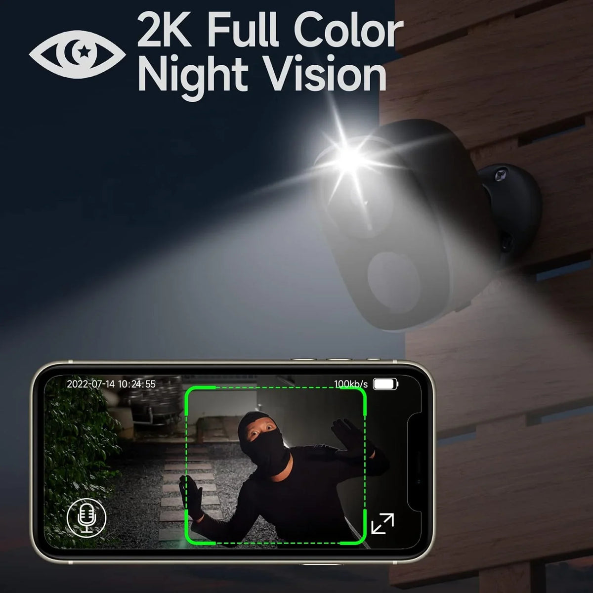 (BW4-G-4Pack) Audio Night Motion Wireless Cameras AI Security Free Fee, Outdoor, Color Battery Security Detection, No Storage, Camera SD/ Powered 2-Way Vision, Monthly IP65, 2K Home Cloud for with