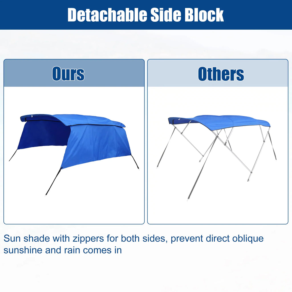 x Boot Detachable Storage Cover Side Top x Bimini 8'L 600D Unique 4 67"-72"W Bow 54"H Canvas Bargains Blue with Blocks
