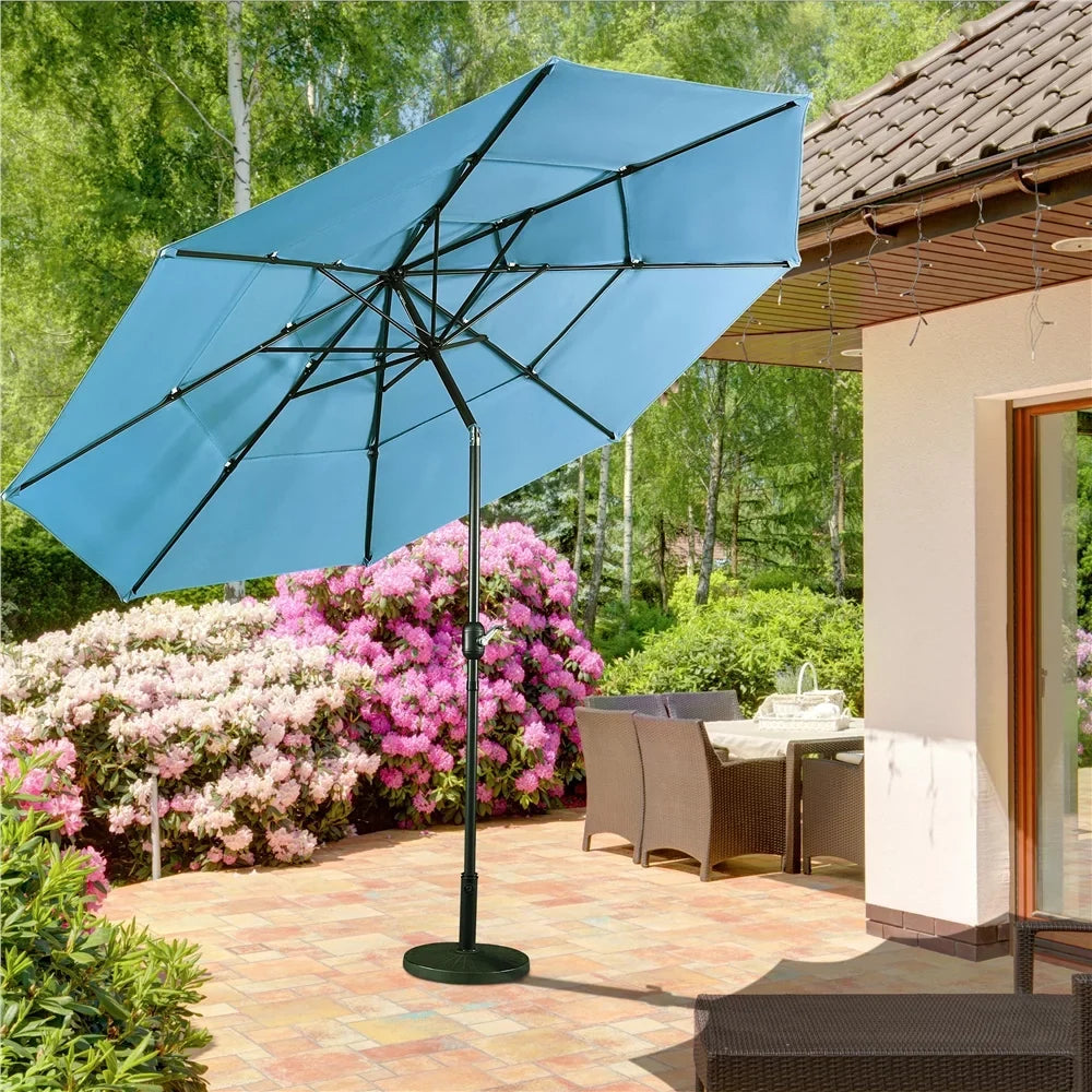 with Umbrella 8 Stand, lb Ribs+ 26.5 10ft 18'' Sky Blue Outdoor Patio Sturdy Base Yaheetech