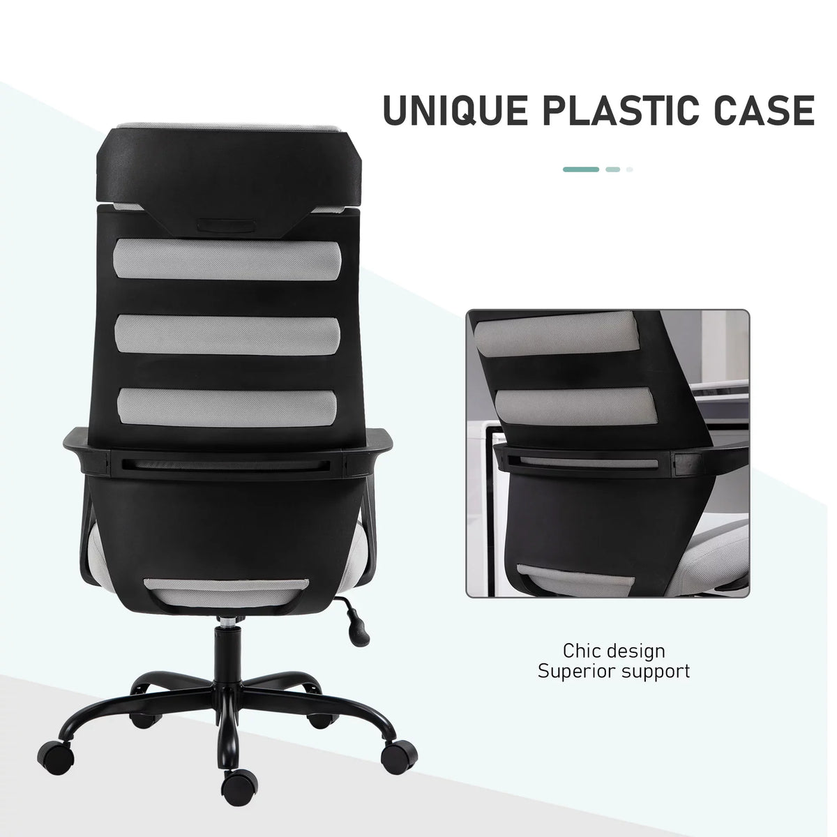 Height, 26.75 275 in Adjustable Executive Capacity, & lb. Chair Swivel Vinsetto Grey with