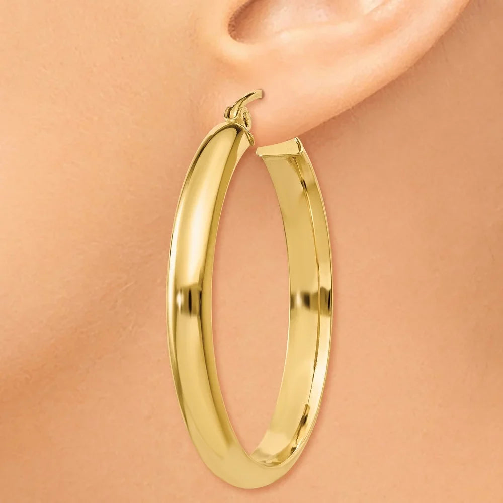 Adults for and and Men Round for Tube Earrings; Teens; Yellow Real Gold 14kt Women Hoop
