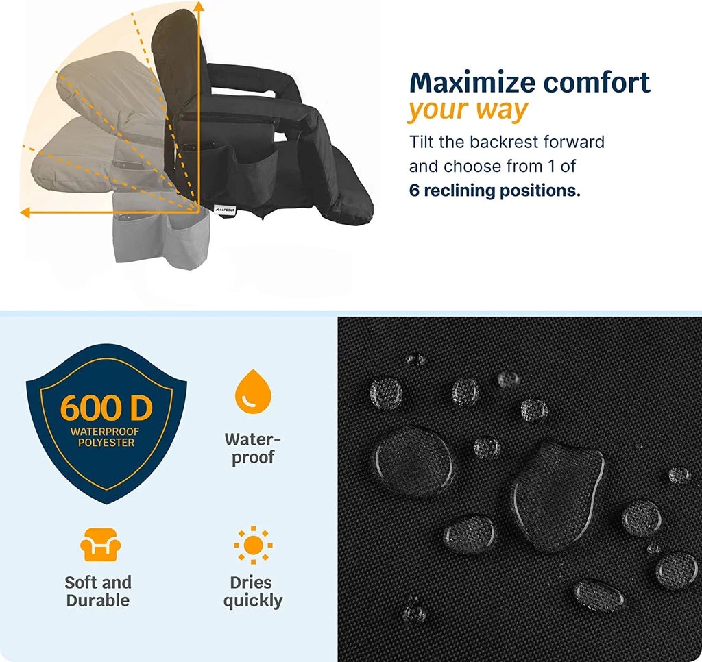 Back Reclining Chair Thick Wide Heated Black Extra Seat with - - Waterproof X-Wide Alpcour Massage Support Stadium