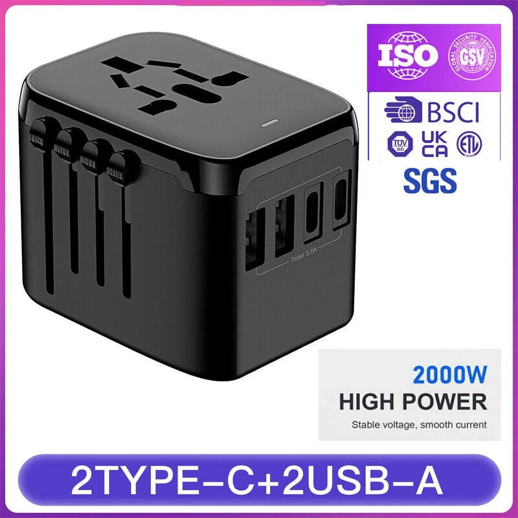 Universal Adapter Travel International USB+2 Plug Converter AICase Power Outlet 2 USB C