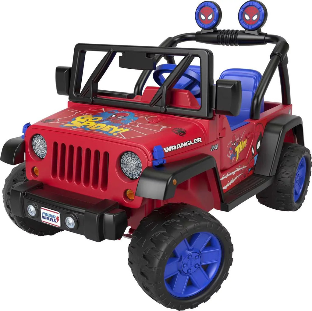 with Ride-On 3-7 Jeep Wrangler Vehicle Child Power Wheels Battery-Powered a Sounds, Spider-Man Ages for 12V