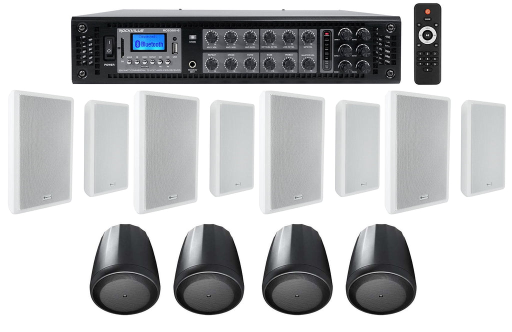 6-Zone Slim Speakers Wall JBL Restaurant/Bar/Cafe Amplifier+4 Pendant+8 White 4