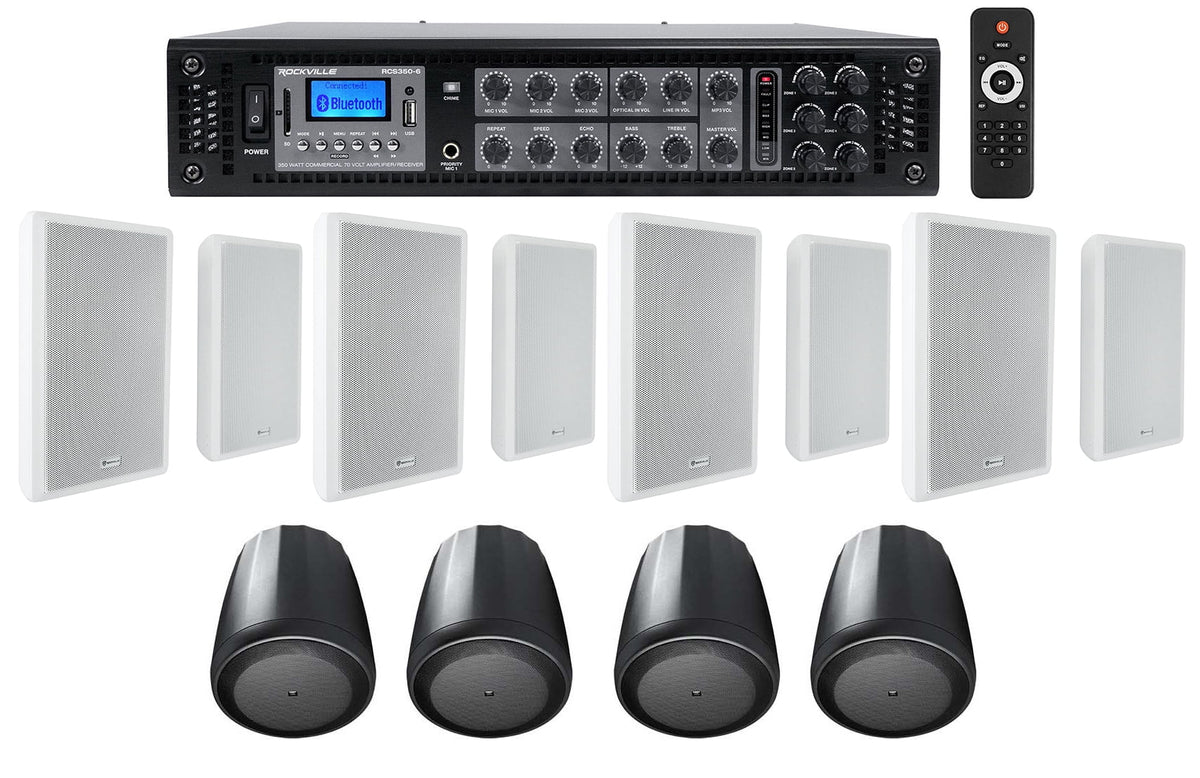 6-Zone Slim Speakers Wall JBL Restaurant/Bar/Cafe Amplifier+4 Pendant+8 White 4