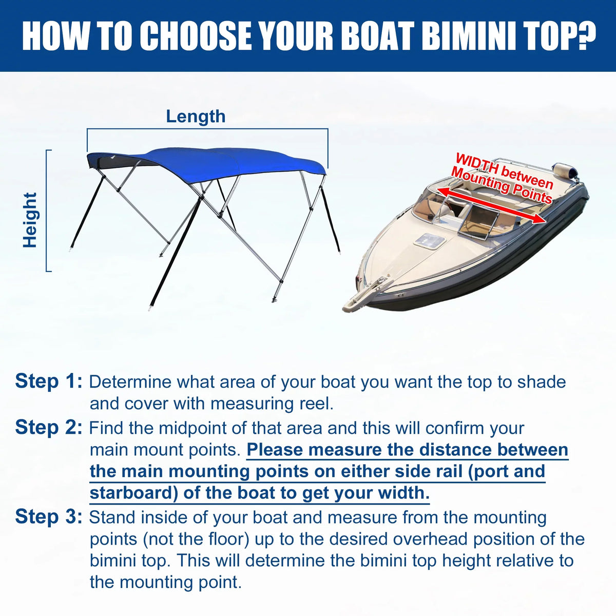 Deck Bow Top 4 Steel Bargains 600D 8"Lx54"Hx79"-84"W Unique Stainless Bimini Hinges Blue