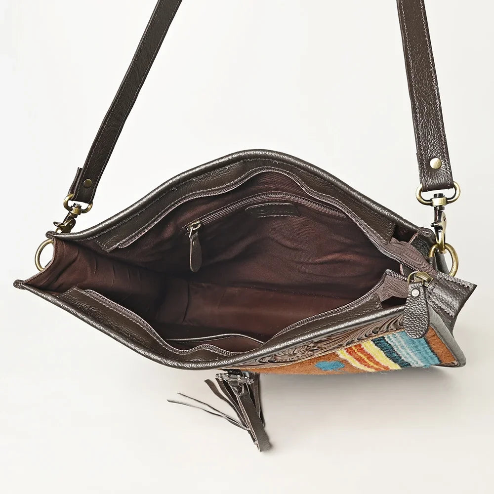 bag Tooled Wool women handbag OHA115 purse Leather HOBO OH Hand Upcycled Genuine OHLAY western